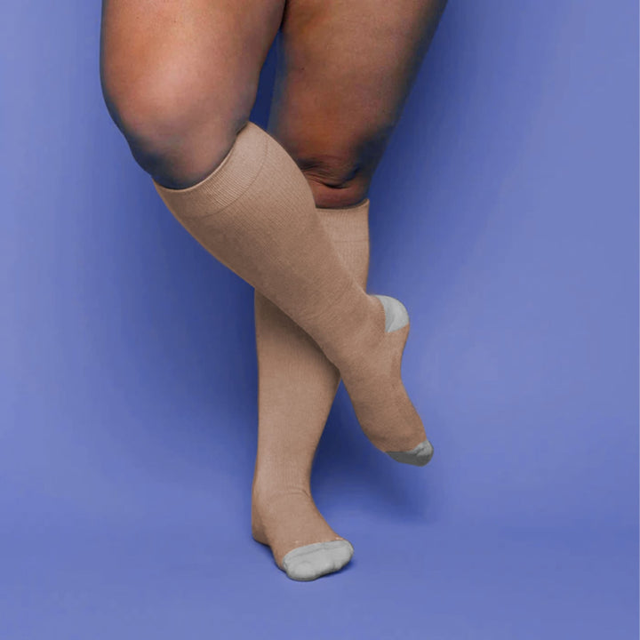 Bamboo Wide Compression Socks - Sesame Beige