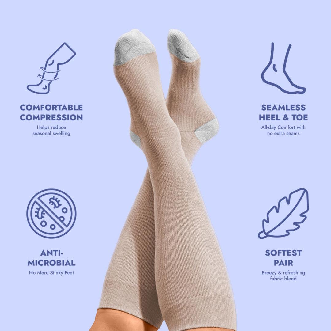 Bamboo Wide Compression Socks - Sesame Beige
