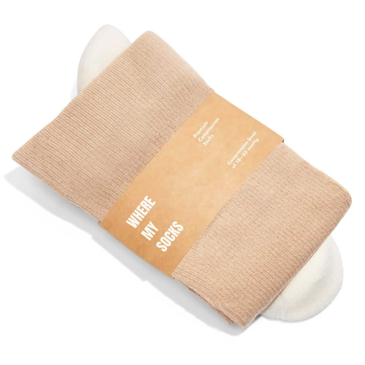 Bamboo Wide Compression Socks - Sesame Beige