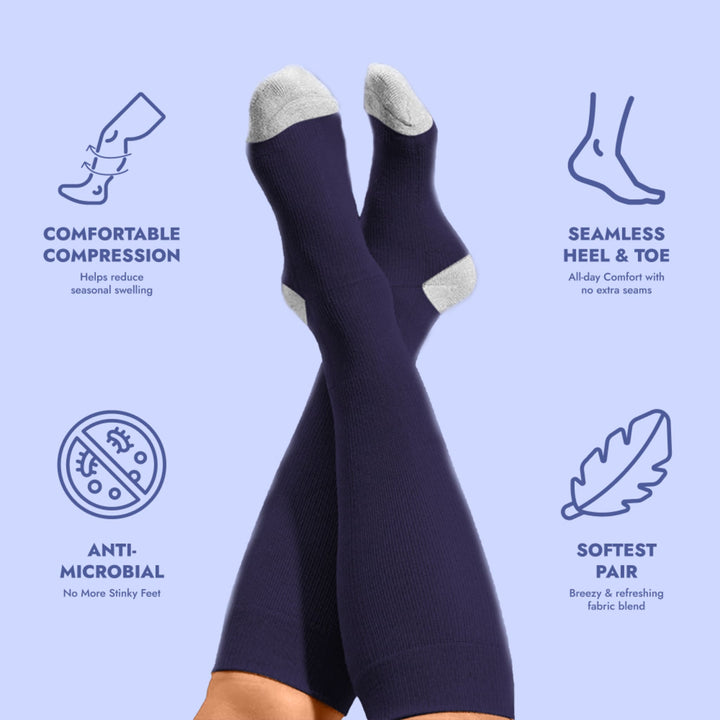 Bamboo Wide Compression Socks - Midnight Blue