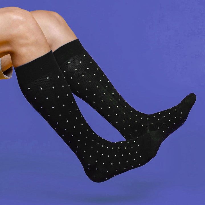 Bamboo Wide Compression Socks - Black Polka Dot