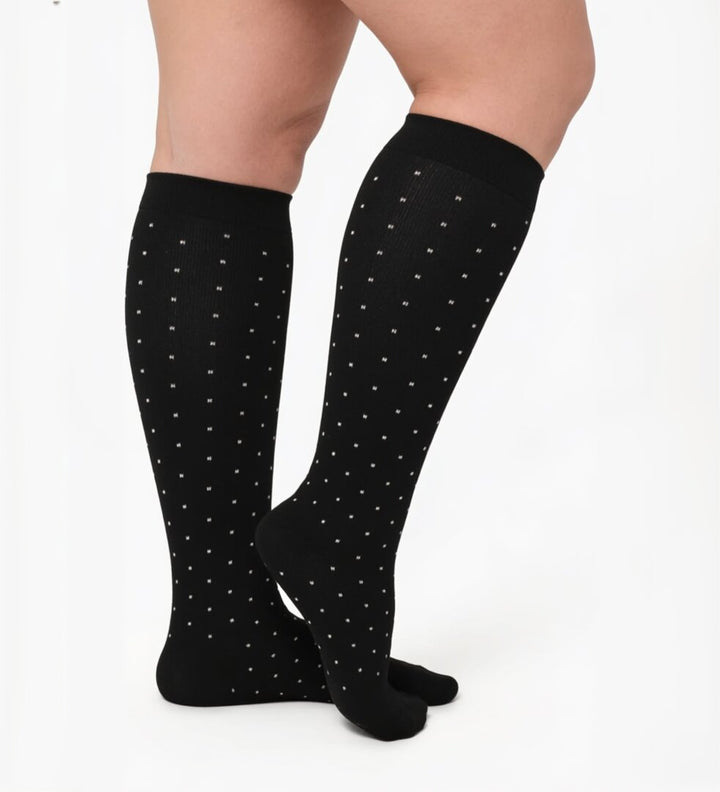 Bamboo Wide Compression Socks - Black Polka Dot