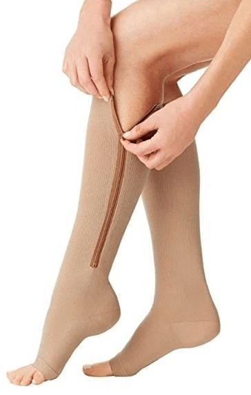 Compression stockings with zipper for improved circulation