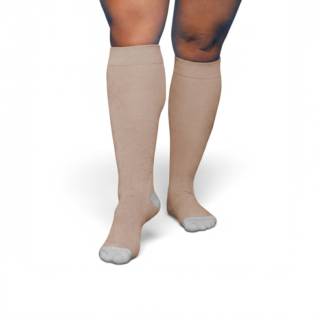 Bamboo Wide Compression Socks - Sesame Beige