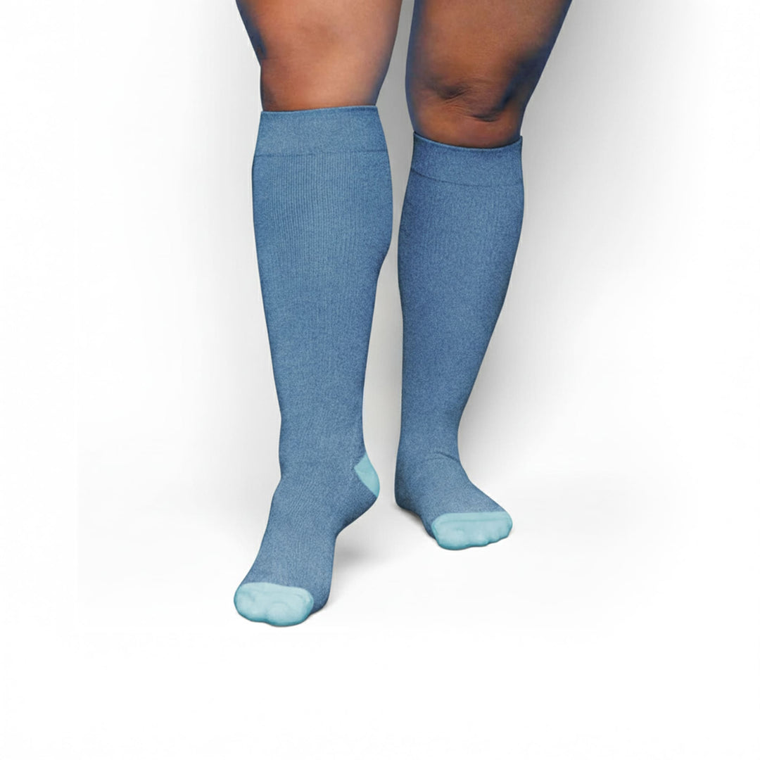 Bamboo Wide Compression Socks - Denim Blue