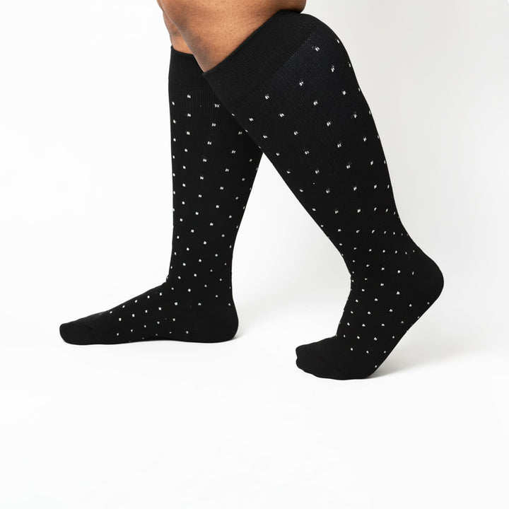 Bamboo Wide Compression Socks - Black Polka Dot