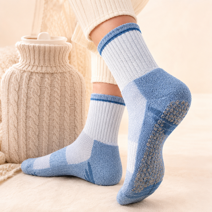 Cushioned Terry-Lined Non-Slip Grip Crew Socks with Plush Insole