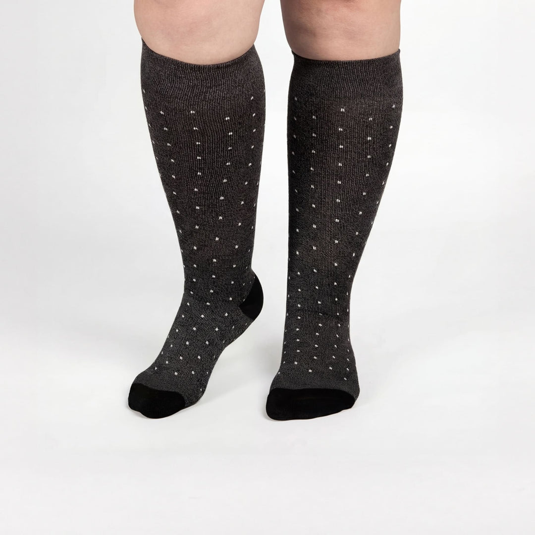 Bamboo Wide Compression Socks - Charcoal Dot