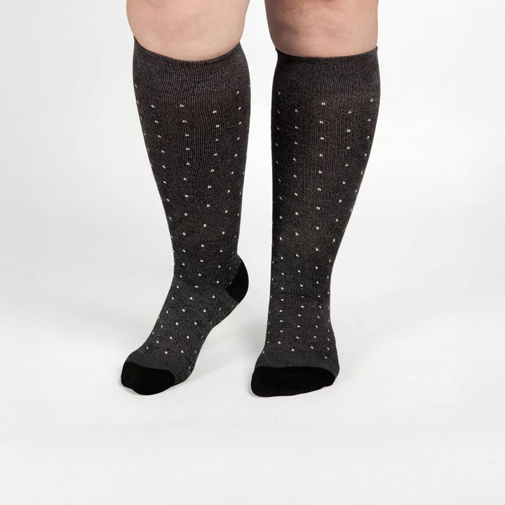Bamboo Wide Compression Socks - Charcoal Dot