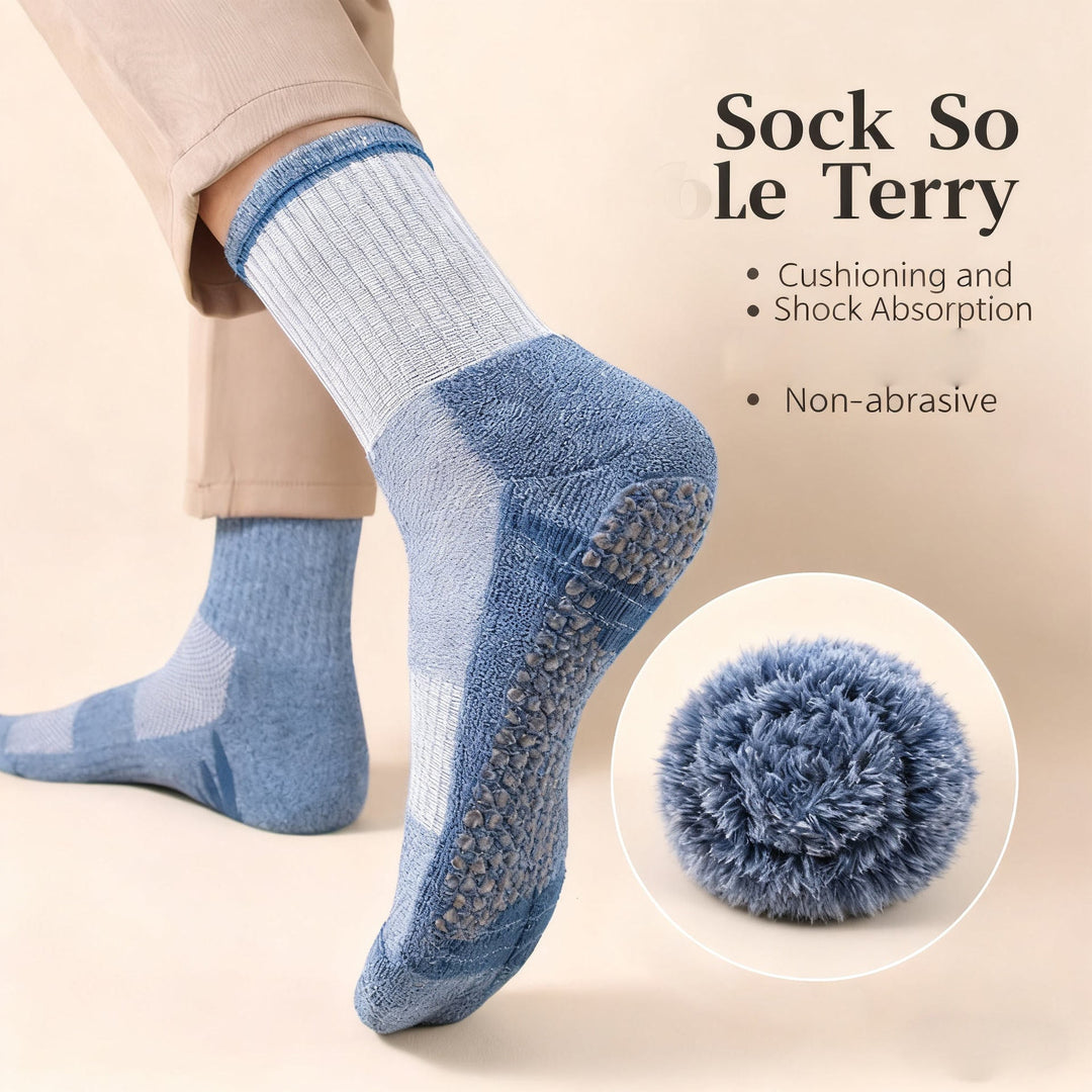 Cushioned Terry-Lined Non-Slip Grip Crew Socks with Plush Insole