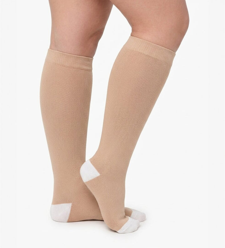 Bamboo Wide Compression Socks - Sesame Beige