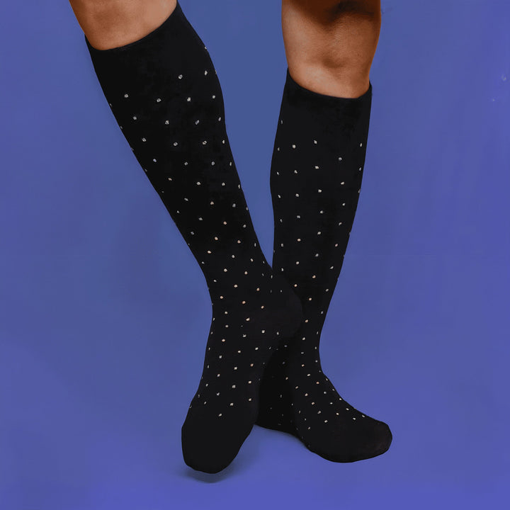 Bamboo Wide Compression Socks - Black Polka Dot