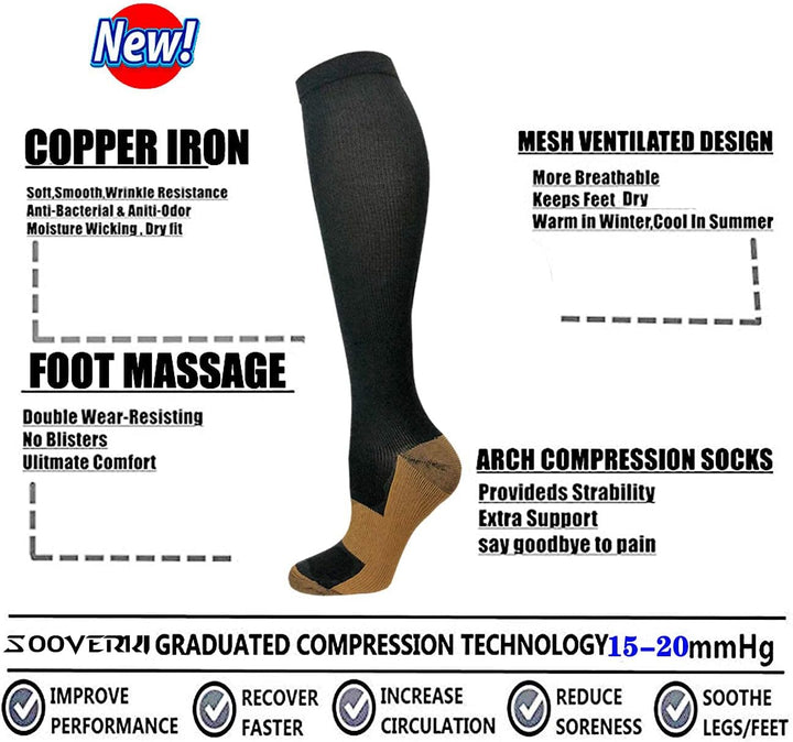 Gradual Compression Copper Socks 15-20mmHg (8 Pairs) - StepRelief
